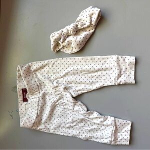 Milkbarn Kids Pants with matching headband - Cream and Purple Dots